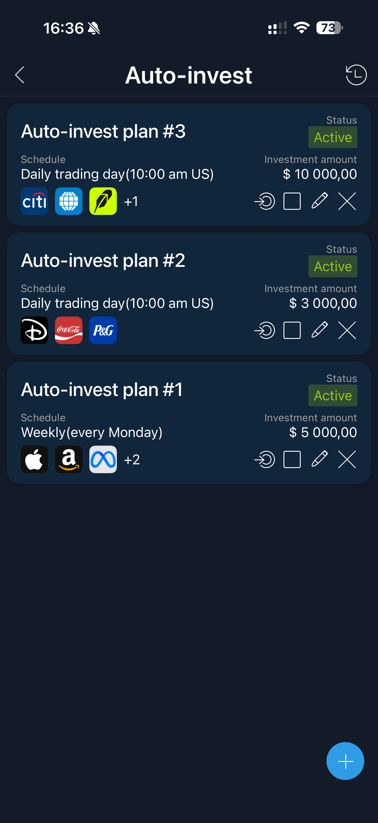 Auto-Invest — investment plans (dark)