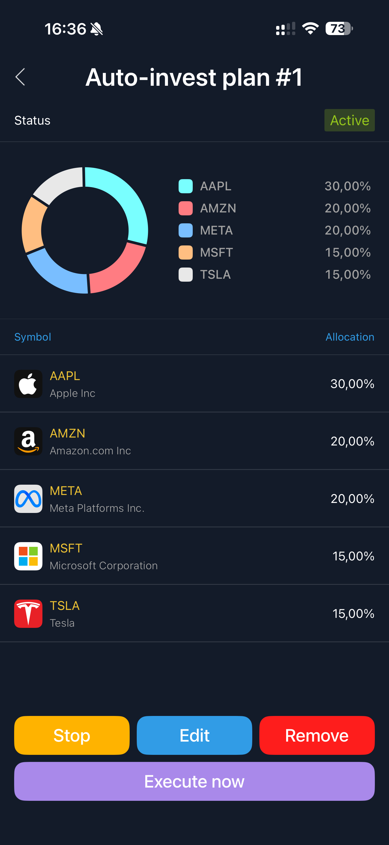 Auto-Invest — plan details (dark)